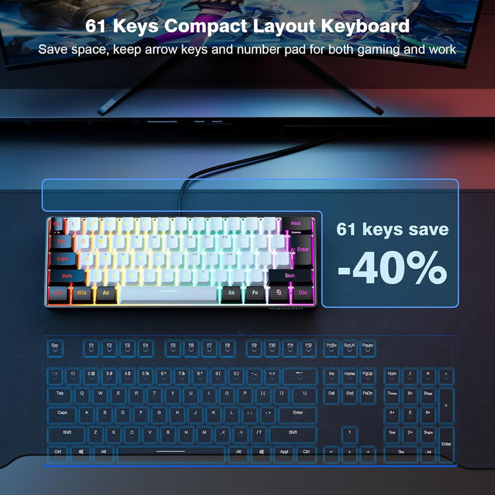 Snpurdiri - Teclado RGB de 60 % con cable, retroiluminado, ultracom...