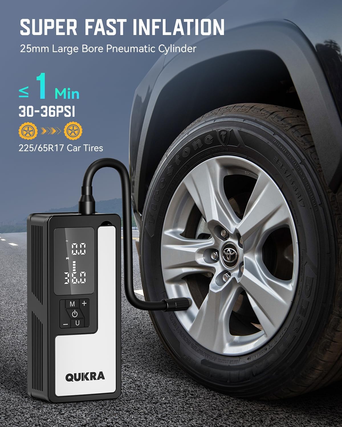 QUIKRA Inflador de neumáticos P009 Compresor de aire portátil, bomb...