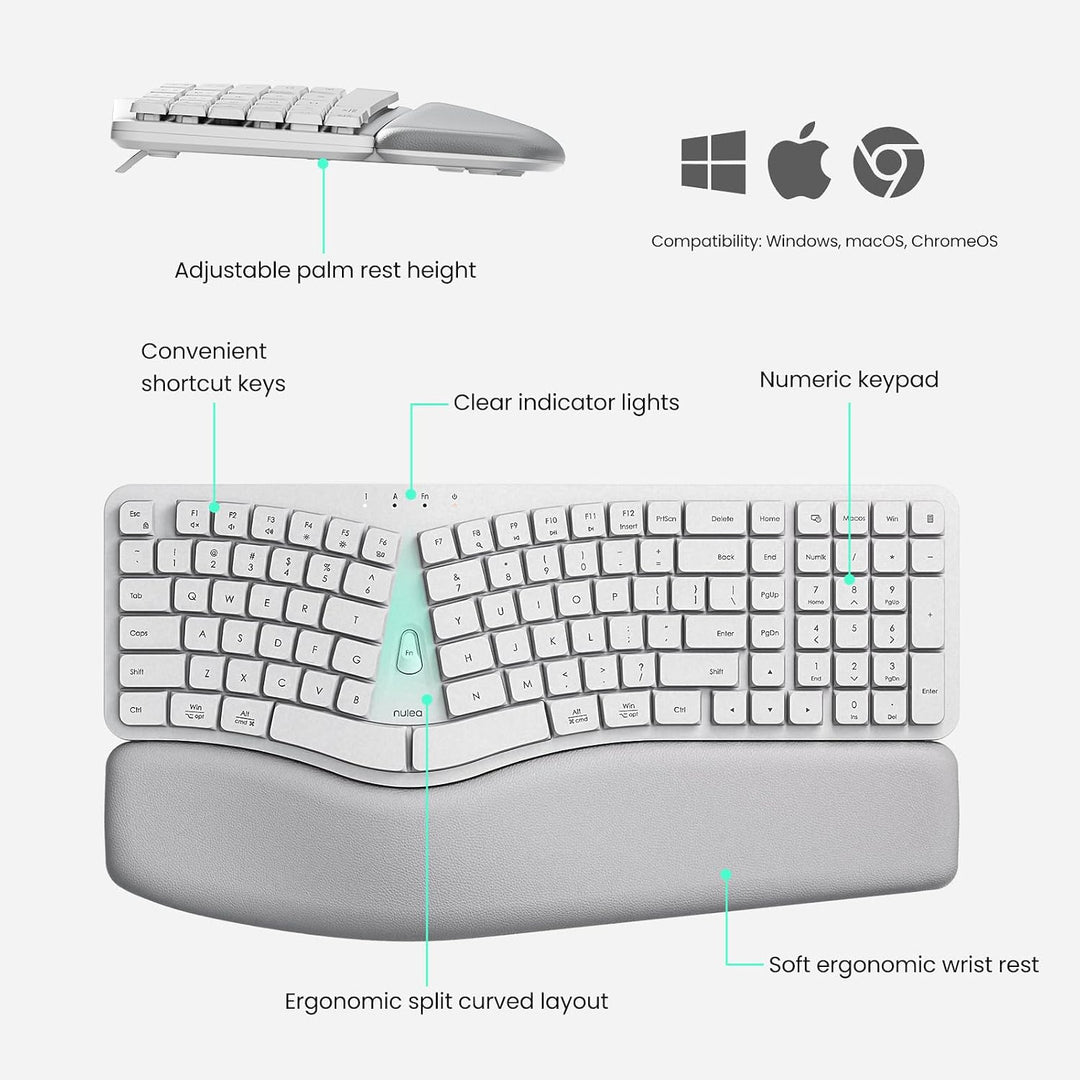 Nulea Teclado ergonómico dividido, teclado de escritura natural con...