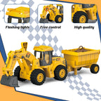 Juguete de excavadora con contenedor de carga, vehículo de construcción a escala 1:18 para niños, empujar y salir impulsado por inercia, luces y sonidos, brazo de excavadora de trabajo, juguete de