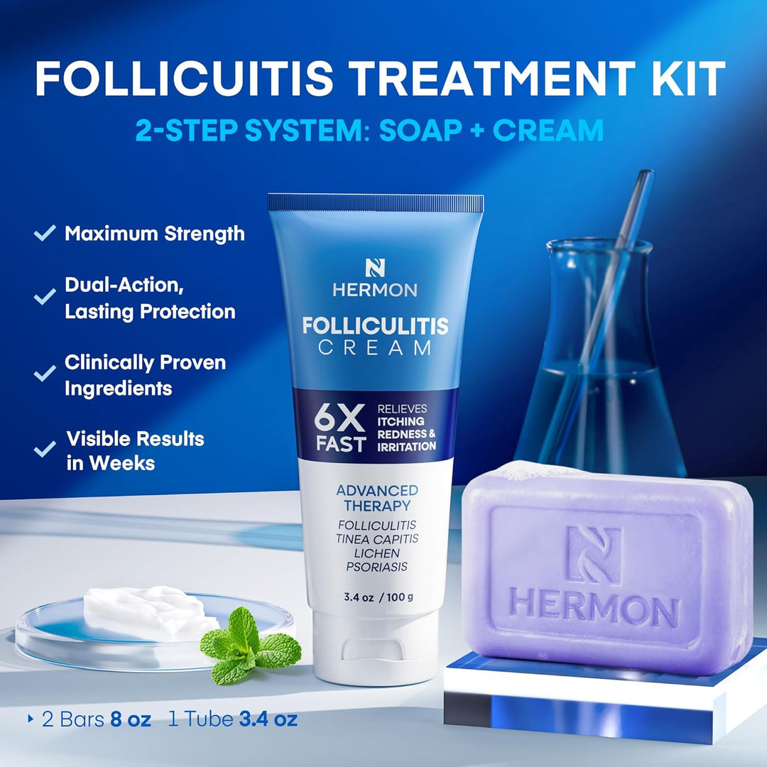 HERMON Kit de crema de tratamiento de foliculitis y jabón antifúngi...