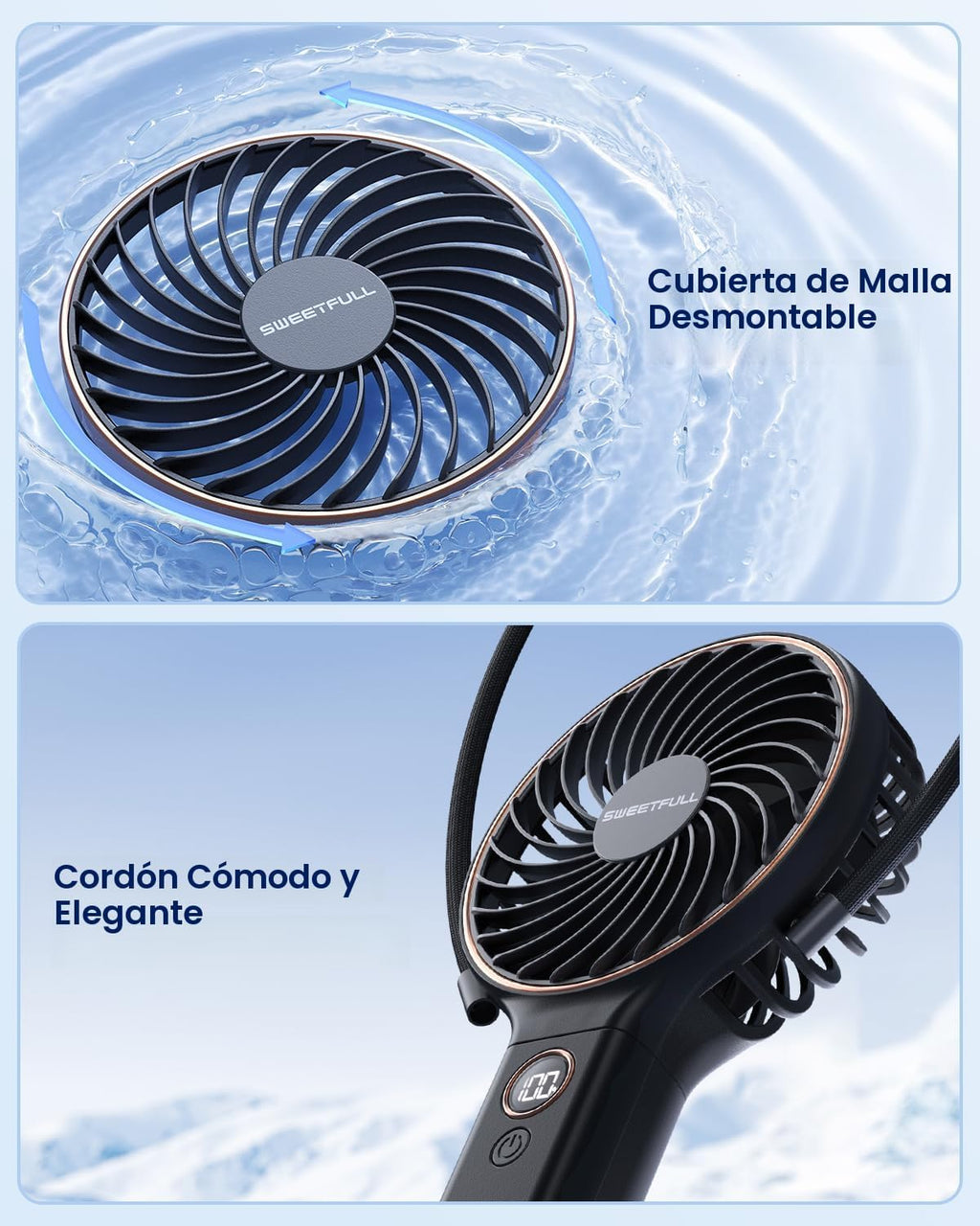 SWEETFULL Ventilador portátil de mano, batería recargable de 5000 m...