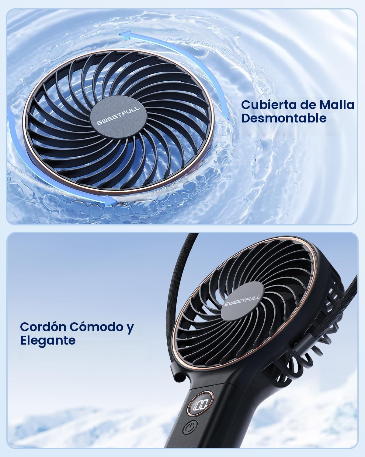 SWEETFULL Ventilador portátil de mano, batería recargable de 5000 m...