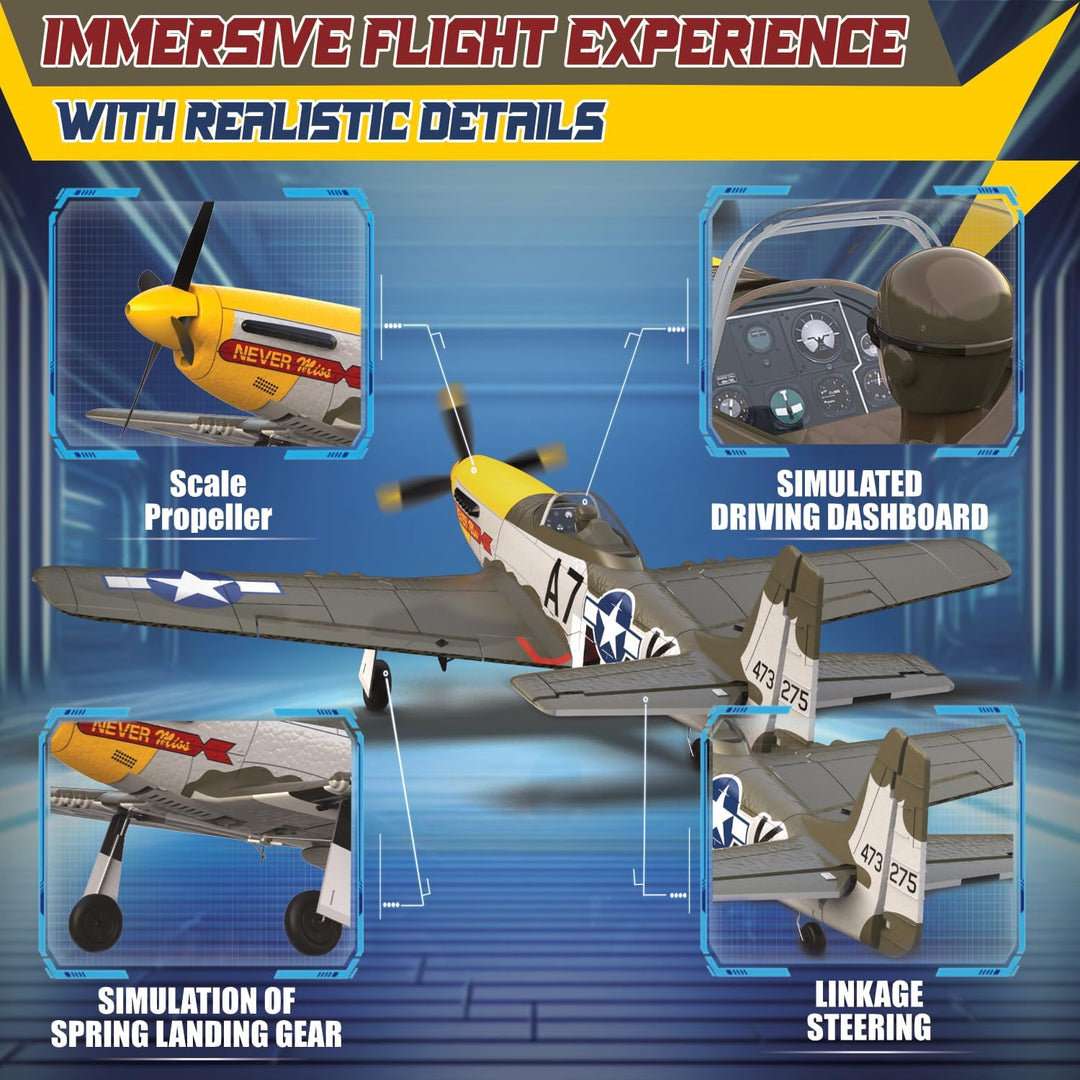 LEAMBE Avión RC Brushless de 4 Canales P51D Mustang 500mm Avión de...