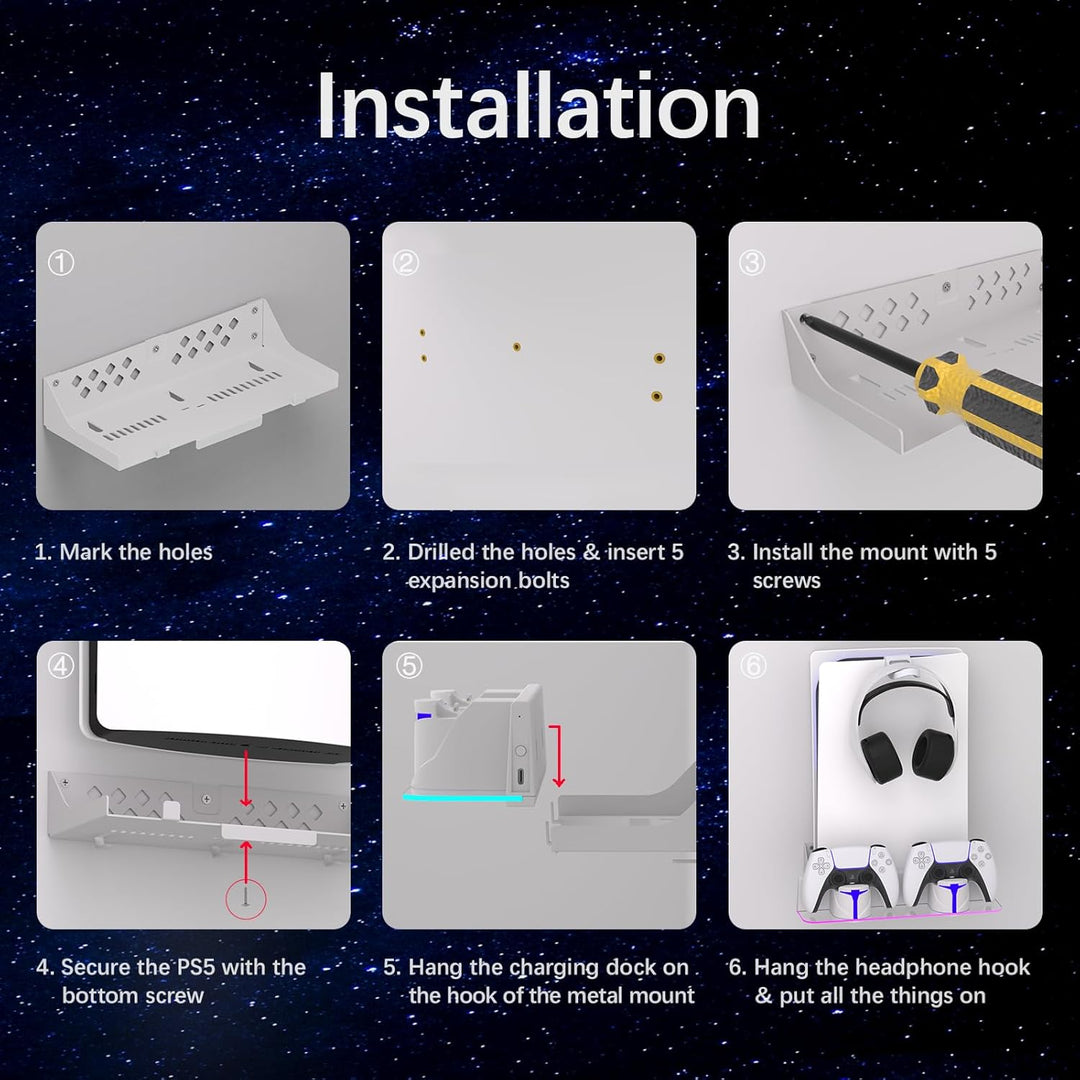 Hosanwell Kit de montaje en pared PS5 con estación de