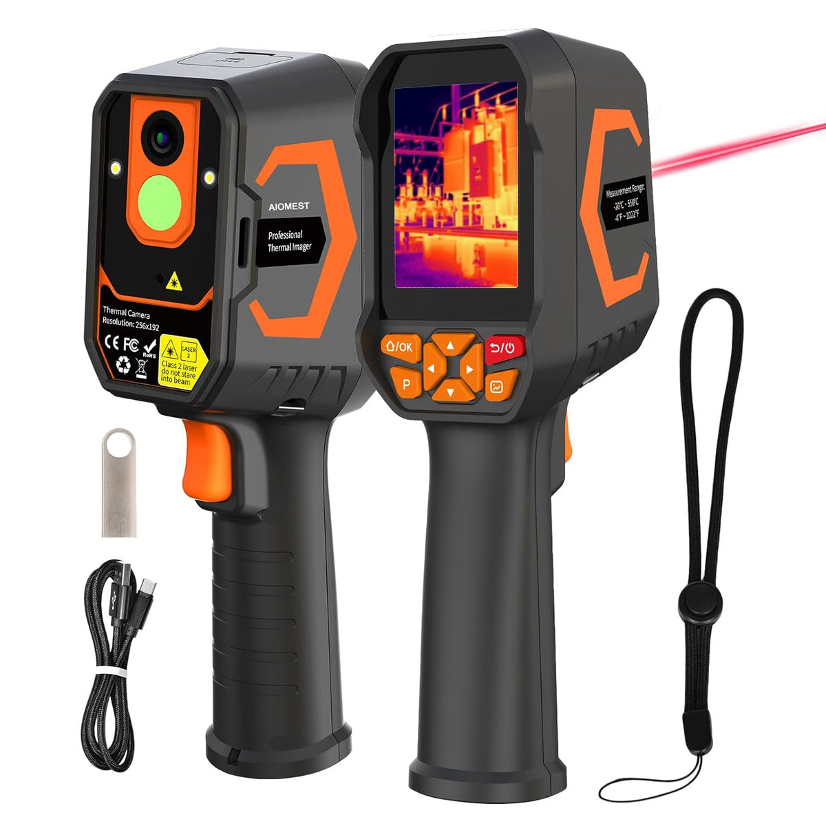 Cámara térmica detector de fugas de agua/aire, pistola de imágenes infrarrojas AIOMEST con resolución TISR de 512 x 384, análisis 2D/3D de PC, cámara de 2 MP, temperatura de calor de -4 °F a 1022 °F para inspección de humedad de pared HVAC