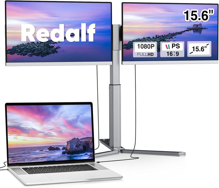Redalf 15.6" FHD Monitor portátil triple para laptop, IPS ultra...