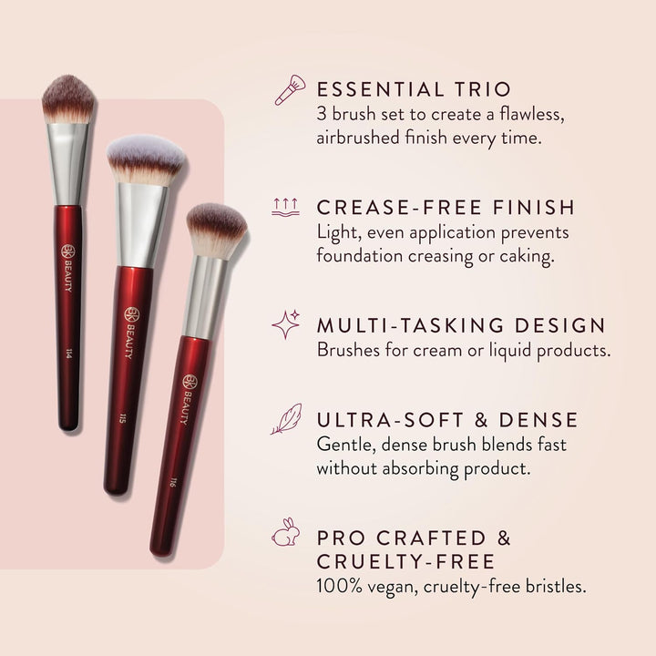 BK Beauty Core Complexion Trio Juego de brochas de maquillaje (3 pi...