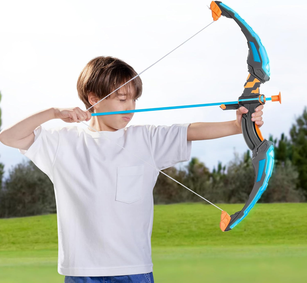 JOYIN - Arco y flecha LED para niños, juego de juguetes de tiro con arco iluminado, Azul marino
