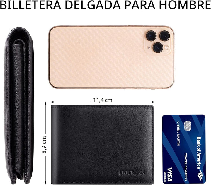 Sigtrenx Carteras de cuero para hombre, de cuero genuino, carteras...