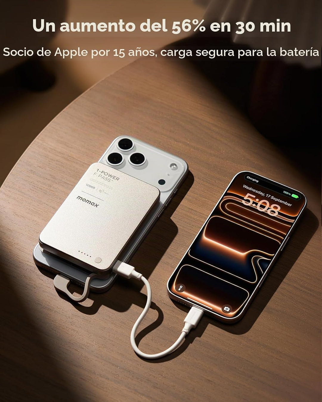 MOMAX Banco de energía portátil ultradelgado de 10000mAh con cable...