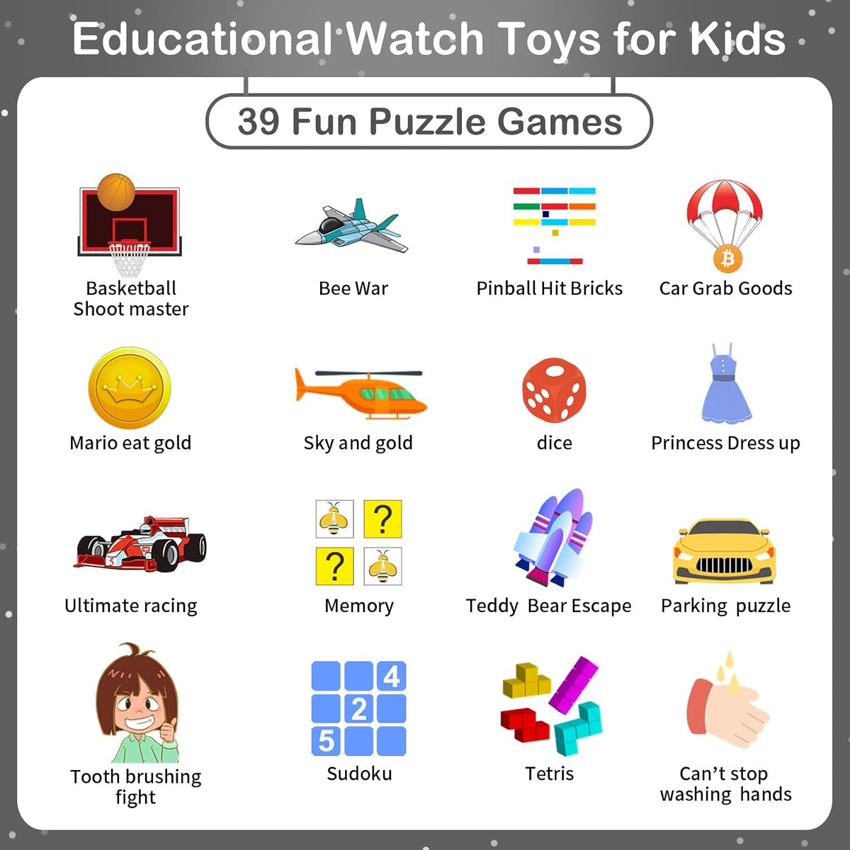 Phyulls - Reloj inteligente para niños, reloj inteligente con 39 juegos, cámara, grabadora de video, calculadora de alarma musical, calendario, linterna, cronómetro, podómetro, juguetes de regalo para