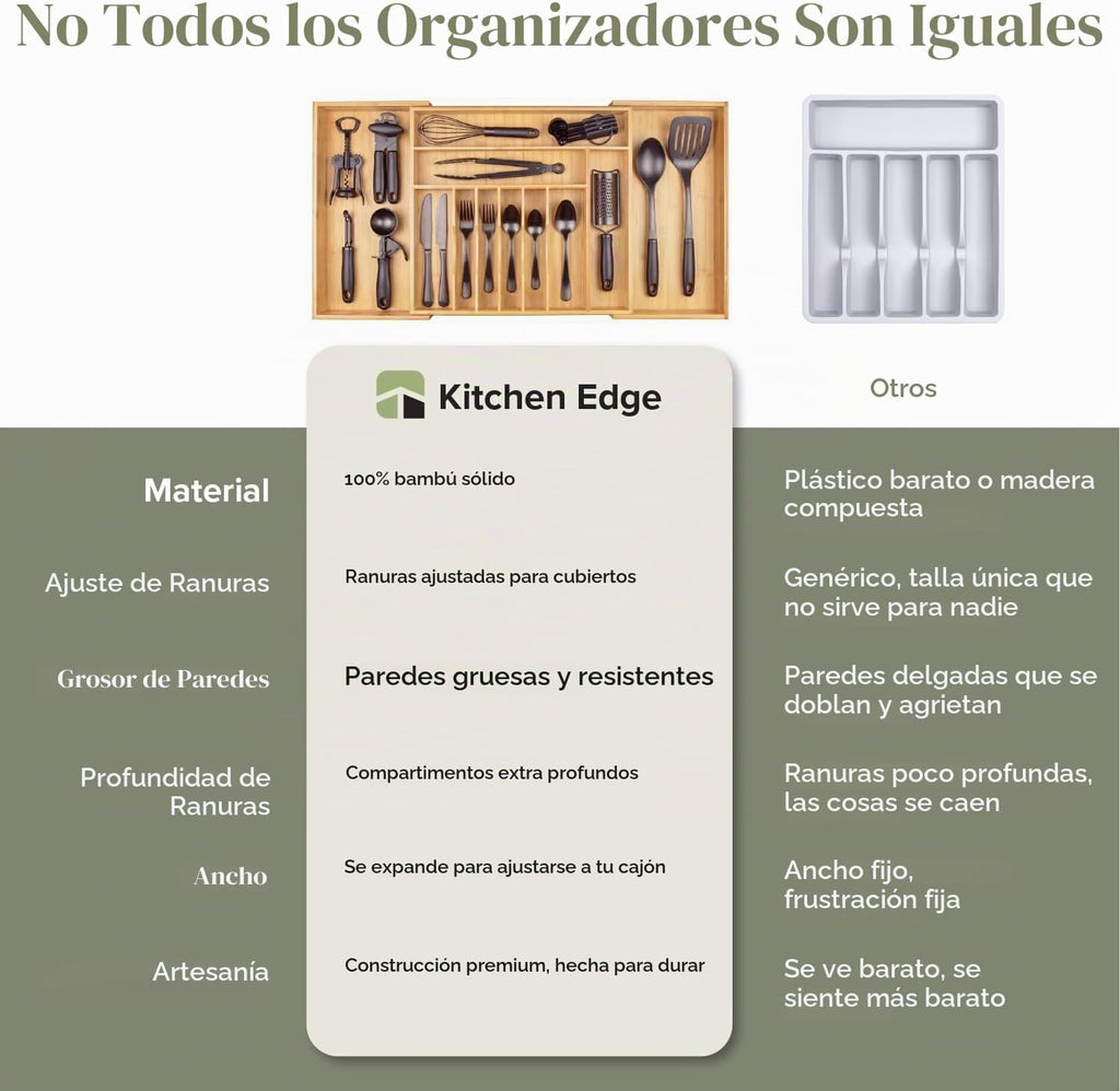 Organizador de cajones de cubiertos y utensilios, 18.5-33 pulgadas, bambú