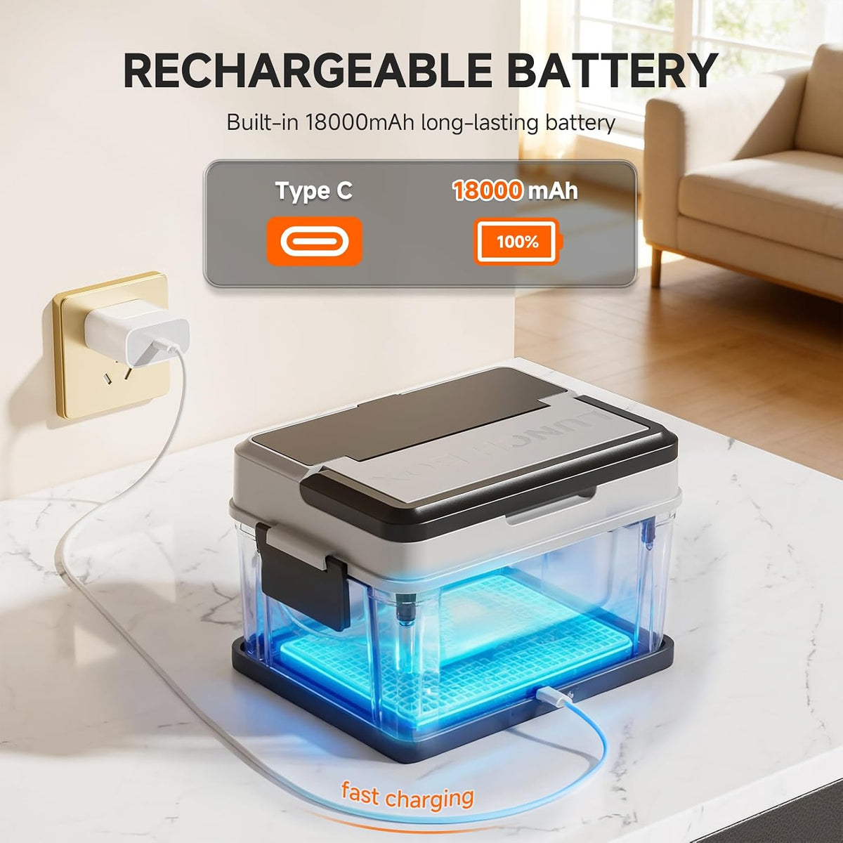 AMZCHEF Fiambrera eléctrica inalámbrica, 6.3 tazas, 5 lados, 18000mAh