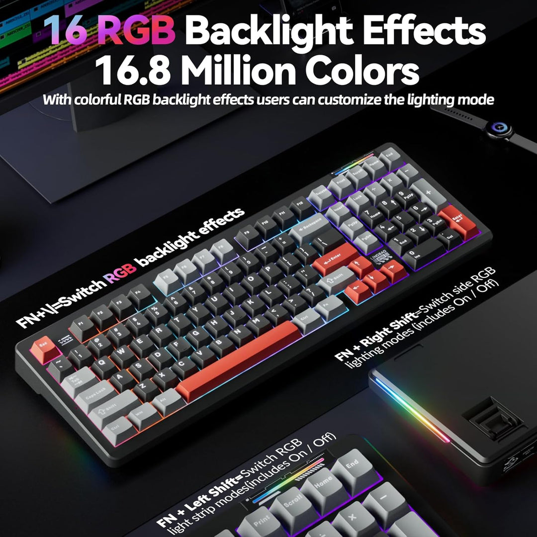Teclado mecánico inalámbrico LINGBAO K98 para juegos, modo tri BT5....