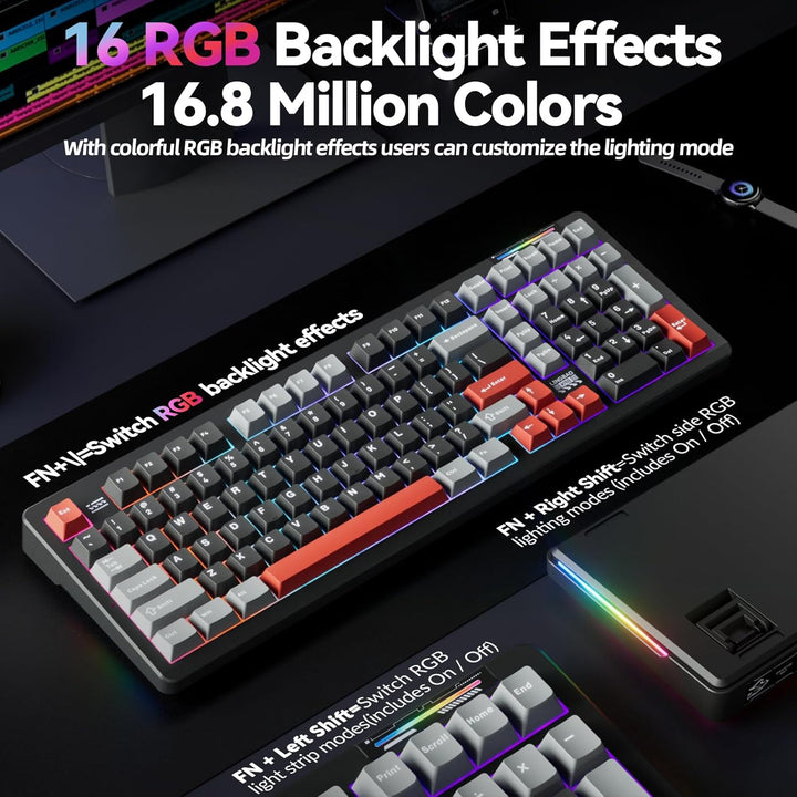 Teclado mecánico inalámbrico LINGBAO K98 para juegos, modo tri BT5....