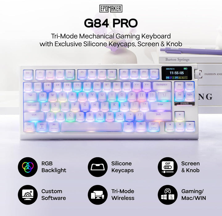 EPOMAKER Teclado inalámbrico G84 PRO para juegos con pantalla y per...