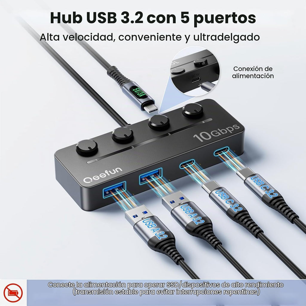 Q QEEFUN, hub USB 3.2 de 4 puertos