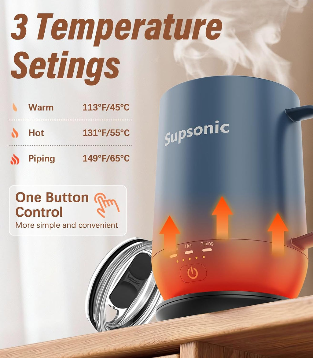 Supsonic - Taza de café autocalentable de 16 onzas, taza de café inteligente con calefacción más rápida de contacto directo de hasta 149 °F, juego de calentador de taza de café con apagado automático