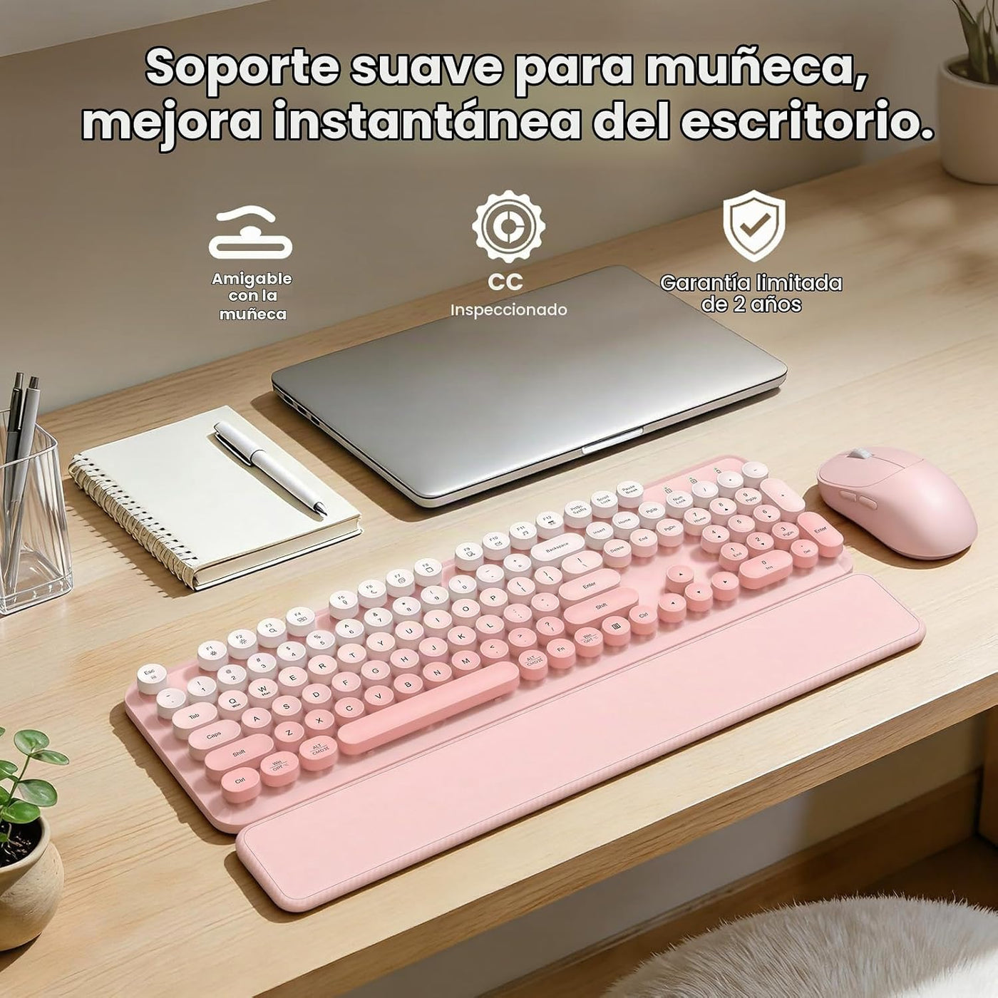 Combo de teclado y mouse inalámbricos, reposamuñecas magnético suav...