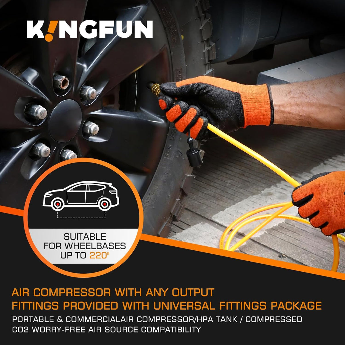 Kingfun Sistema de inflado y desinflado de 4 neumáticos, kit de man...