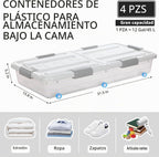 Beeveer - Contenedor de plástico para guardar debajo de la cama, 4 unidades