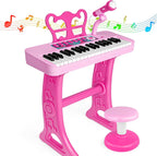 Amy&Benton - Regalo de cumpleaños para niñas de 3, 4, 5, 6, 7 años, piano de juguete con soporte para niñas de 3 a 5 años, juguete de teclado musical rosa, 37 teclas con silla