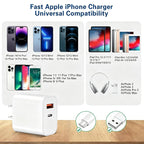 Cargador rápido para iPhone, cargador de iPhone A/C de doble puerto, bloque de carga rápida, paquete de 2 cargadores de pared para iPhone de Apple, adaptador de corriente de 10 pies USB C a cable Lightning para iPhone 14/13/12/11/ProMax/XS/XR