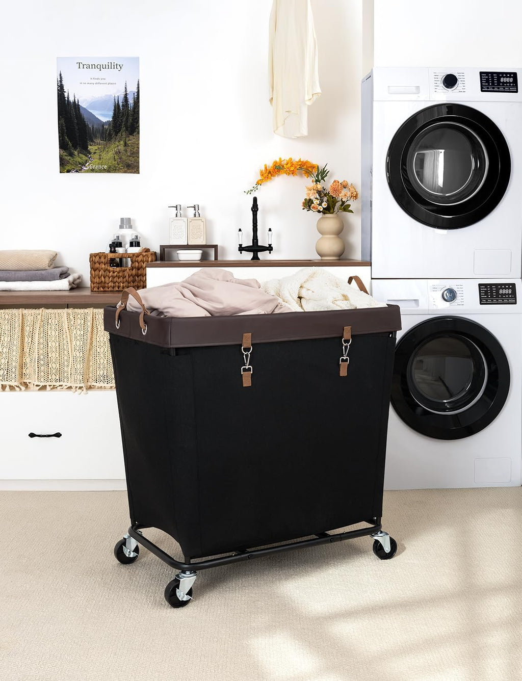 StorageWorks Cesta de lavandería 320L con ruedas, cestas rodantes para ropa