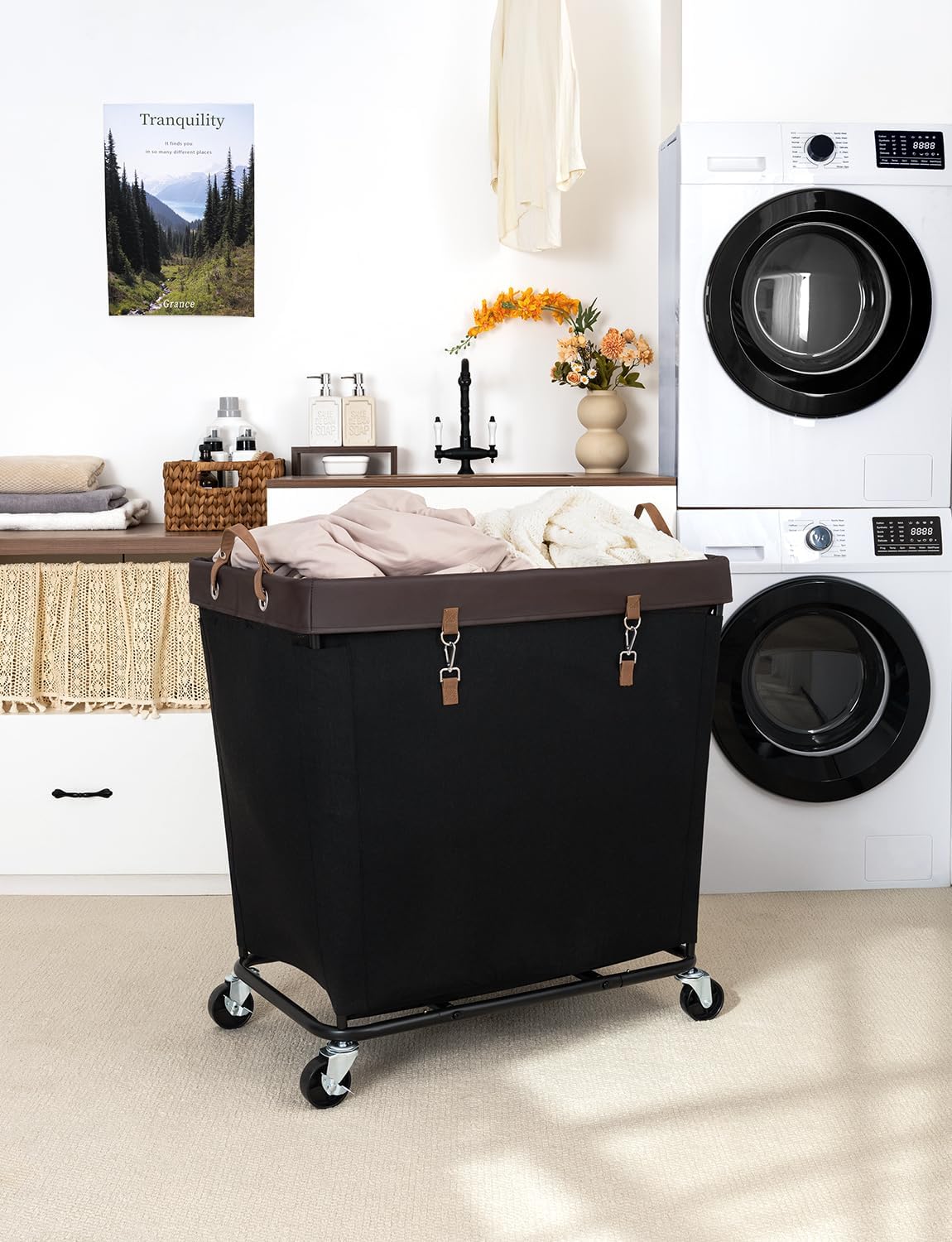 StorageWorks Cesta de lavandería 320L con ruedas, cestas rodantes para ropa