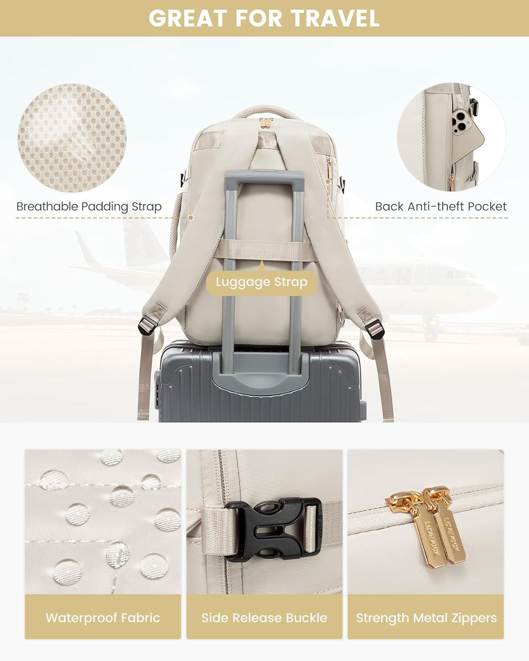 LOVEVOOK Mochila de viaje grande para mujer, mochila de mano TSA pa...