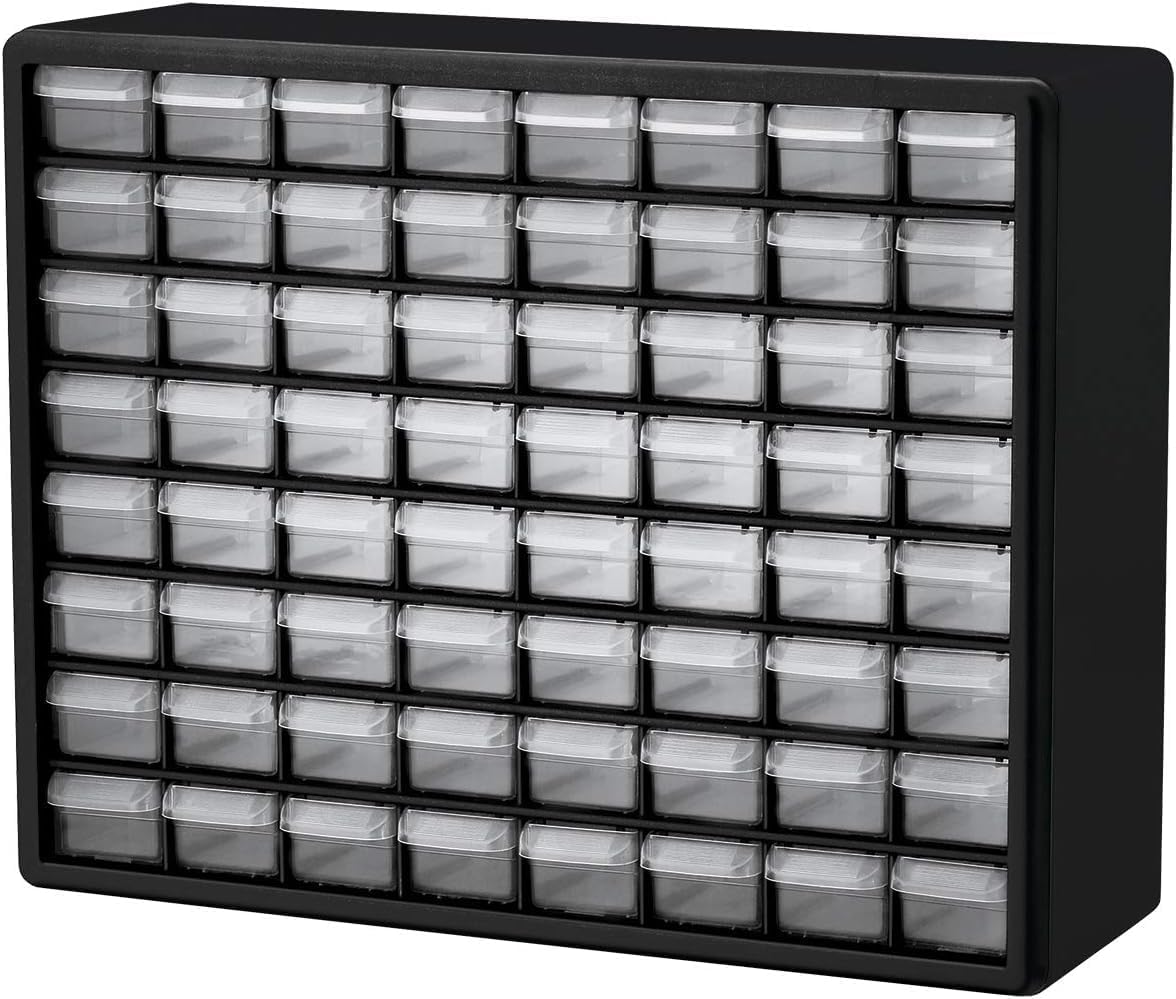 Akro-Mils 10164 64 Piezas de plástico de equipo de almacenamiento y Gabinete cajón, 20 x 16 x 6-1/2 pulgadas, color negro