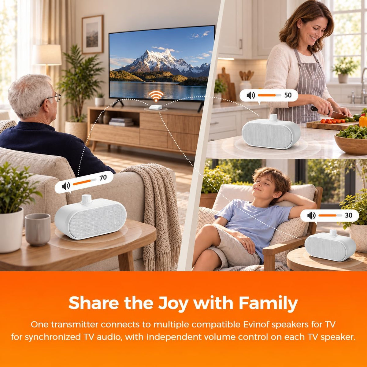 Altavoz inalámbrico de TV 2.4G para personas mayores, altavoz
