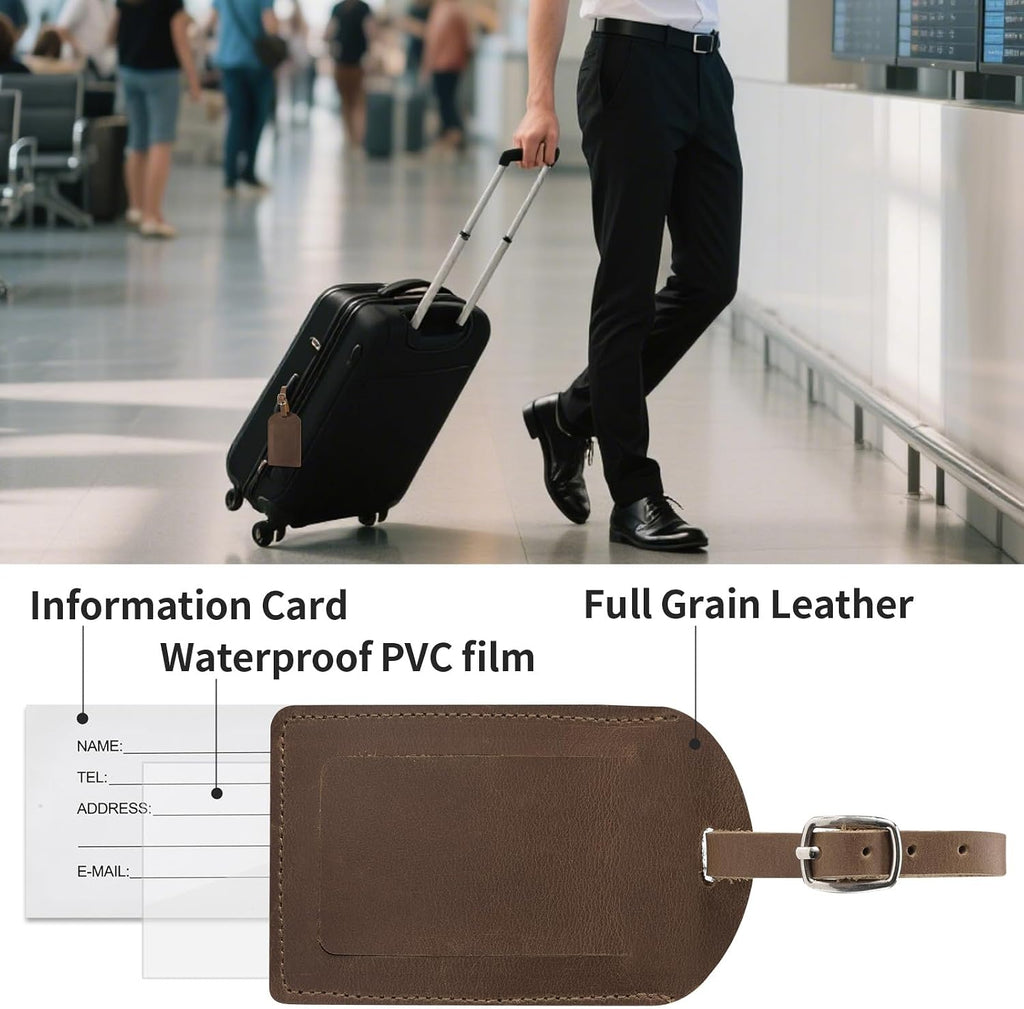 Etiqueta de equipaje de cuero genuino Ringsun para maletas, etiquetas de identificación, etiquetas de bolsa para equipaje (paquete de 6)