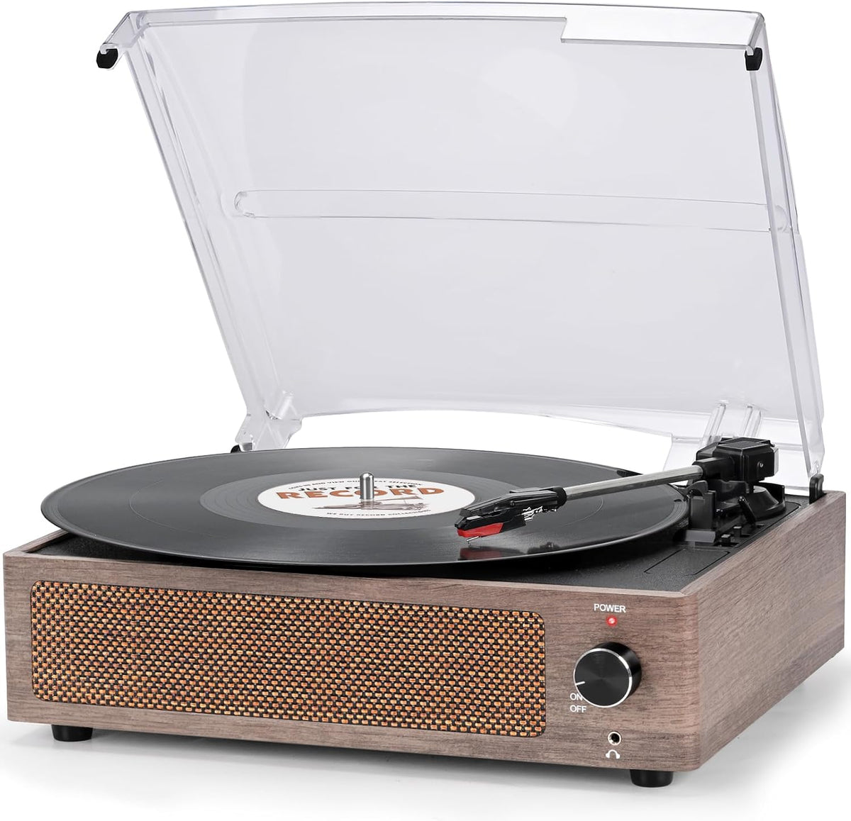 Tocadiscos vintage con altavoces, tocadiscos para discos de vinilo, tocadiscos de transmisión por correa, 3 velocidades, 3 tamaños, reproducción inalámbrica, auriculares, entrada AUX, línea RCA