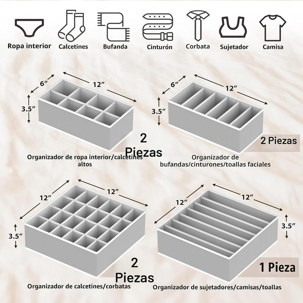 Simple Houseware Organizadores Divisores de Cajón para Ropa Interior, Surtido, 7 piezas