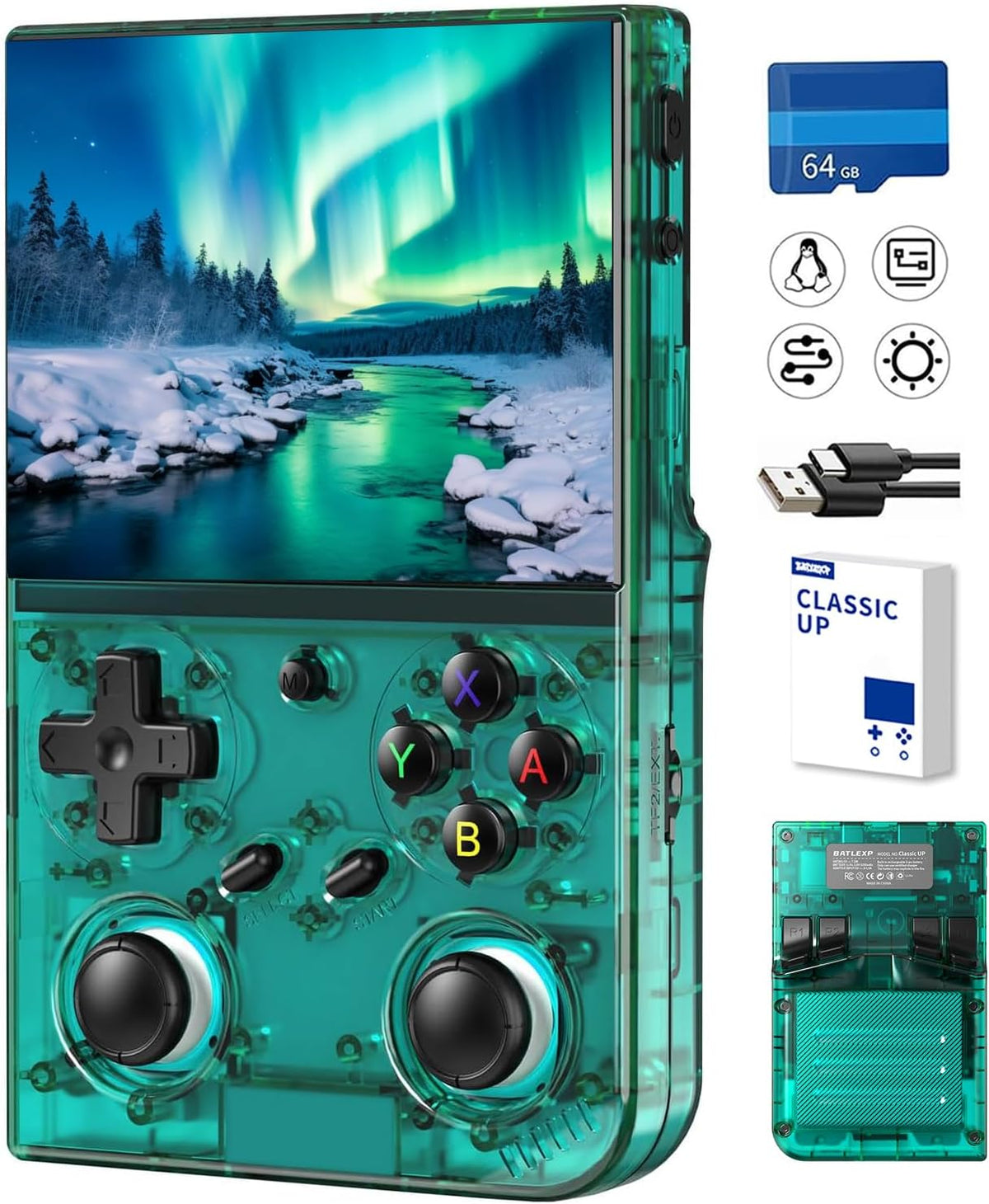 Consola de juegos portátil retro, juego portátil con pantalla IPS de 3.5 pulgadas, con tarjeta TF 64G preinstalada 4353 juegos compatible con 5G WiFi, Bluetooth, HDMI y salida de TV