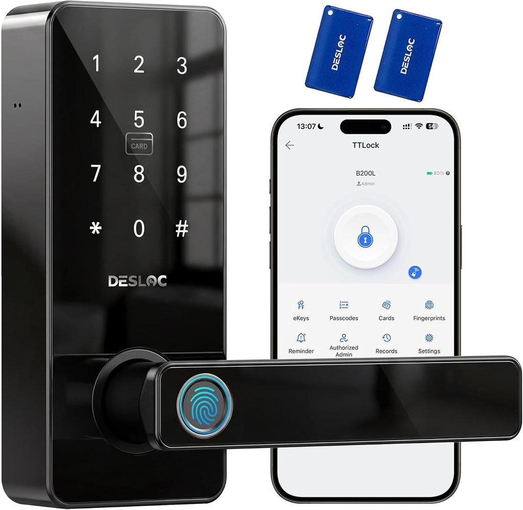 DESLOC Cerradura de manija inteligente con teclado, perilla de huellas