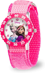 Disney Frozen - Reloj analógico Time Teacher para niños con bisel de acero inoxidable y correa de nailon