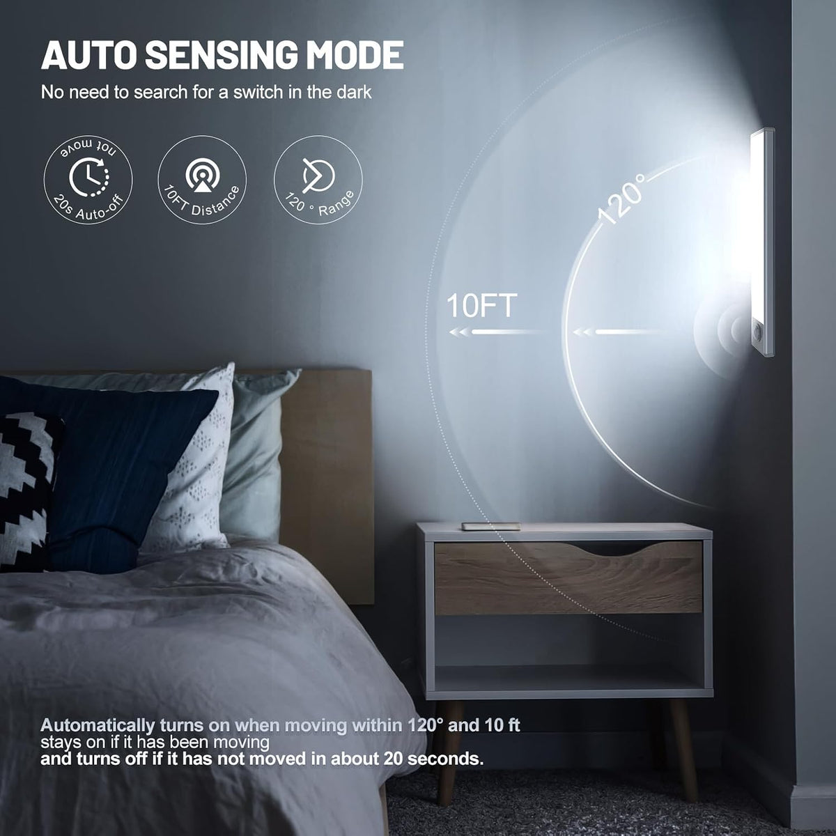 Paquete de 6 luces inalámbricas para debajo del gabinete, 32 luces LED con sensor de movimiento, luces magnéticas recargables para interiores, funciona con pilas, luces debajo del mostrador para