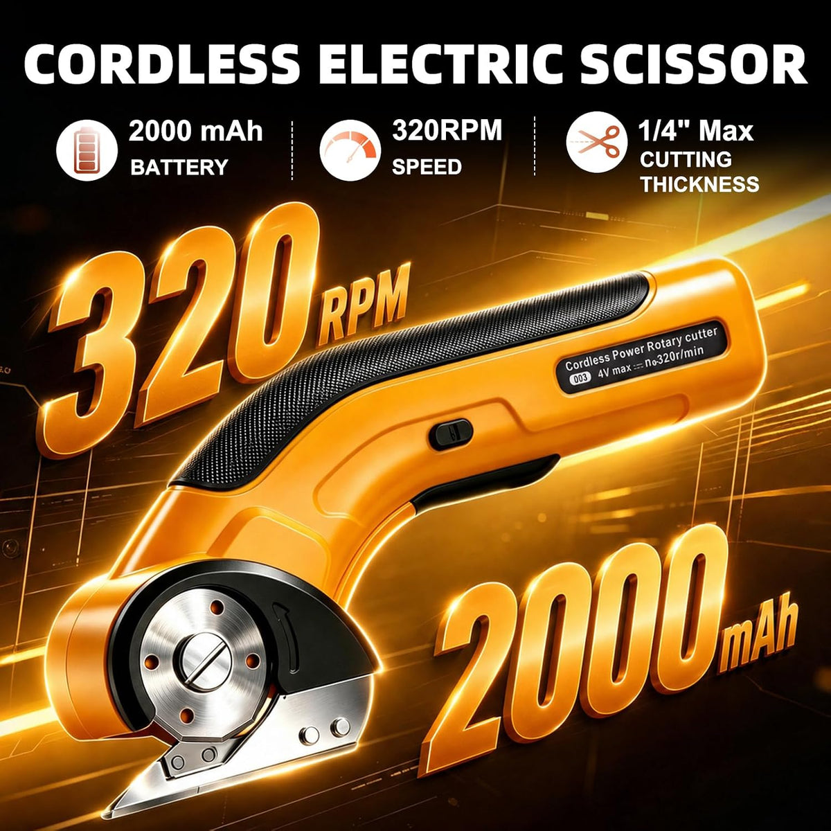 Tijeras eléctricas inalámbricas, cortador de cartón recargable, cortador de caja eléctrico de 4 V con bloqueo de seguridad y luz LED, corte potente para caja de cartón, plástico, cuero (amarillo)