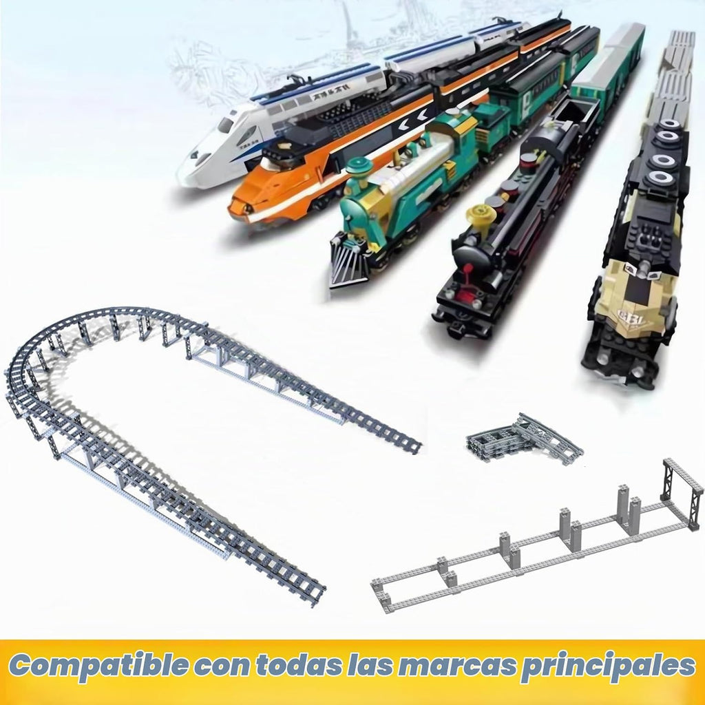 Finger Rock Juego de bloques de construcción de pistas de tren de ciudad, 212 piezas de rieles flexibles para vías de tren, juego de accesorios de expansión de ferrocarril cuesta arriba y descenso, pistas curvas rectas