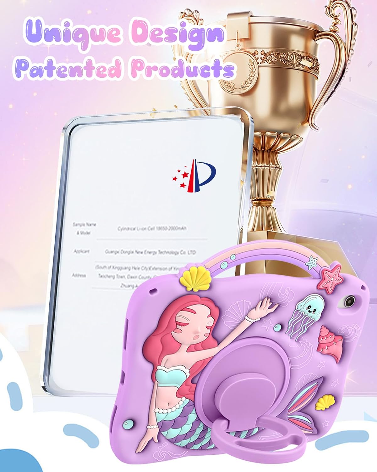 Boaretiu para iPad A16 Funda/Funda de 10ª Generación - Linda Funda de Tablet de 10.9 Pulgadas 2022 para Niñas y Adolescentes con Diseño de Sirenas Púrpuras de Dibujos Animados y Soporte Giratoria de
