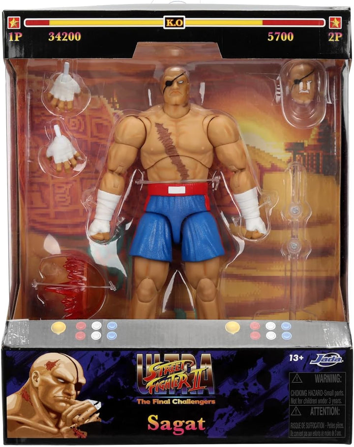 Jada Street Fighter II Sagat Deluxe - Figura de acción a escala 1:1...