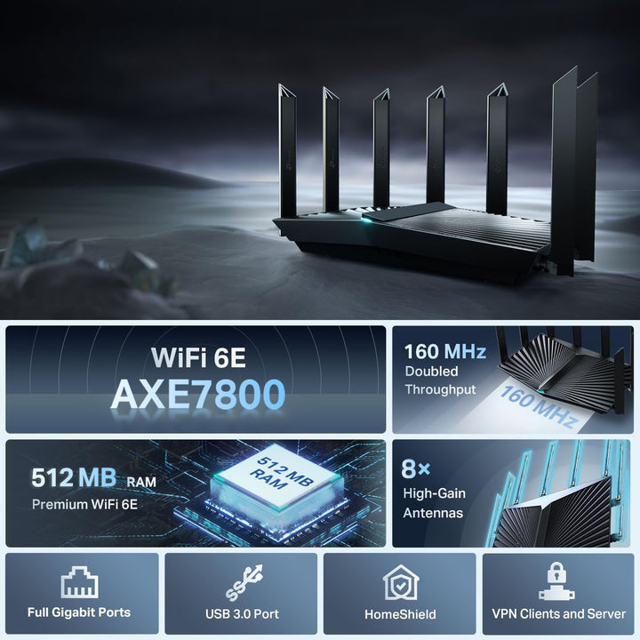 TP-Link - Router Archer AXE7800 Tri-Band Wi-Fi 6E - Negro