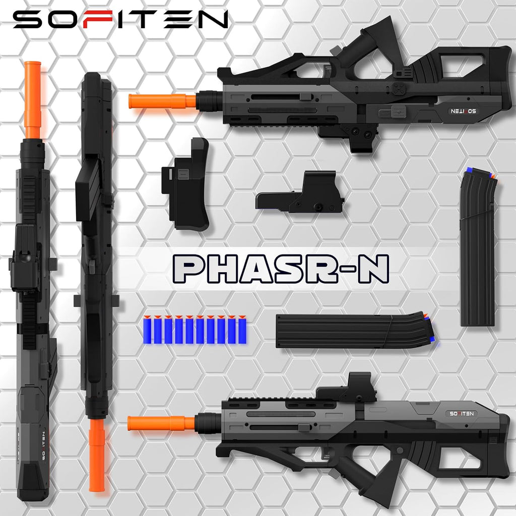 SOFITEN Pistola de juguete eléctrica potente rifle de francotirador automático con bala suave, equipado con alcance, 2 cargadores extendidos (*18), chaleco táctico, regalos de cumpleaños de Navidad y Año Nuevo para niños, adolescentes y adultos