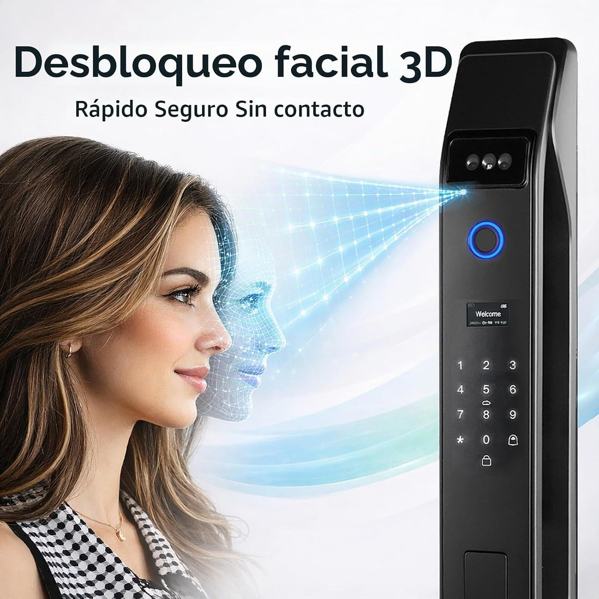 Cerradura de puerta inteligente de reconocimiento facial 3D con portero de video, acceso remoto a la aplicación Tuya, desbloqueo biométrico de huellas dactilares y palma, cerradura de mortaja de