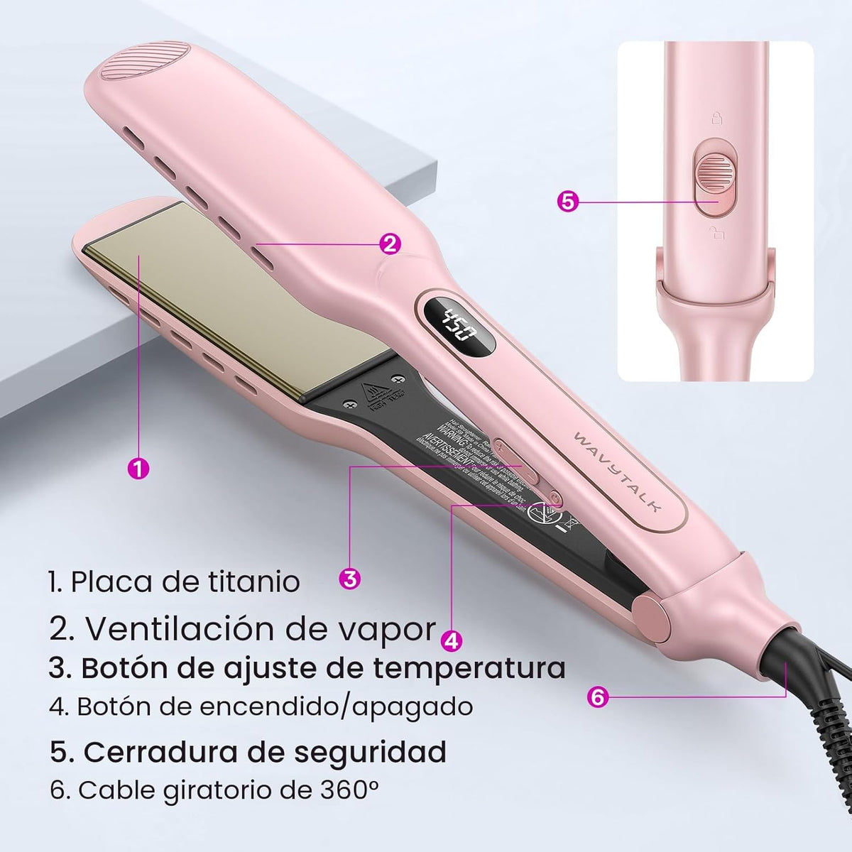 Wavytalk Plancha plana de titanio para cabello húmedo o liso, con v...