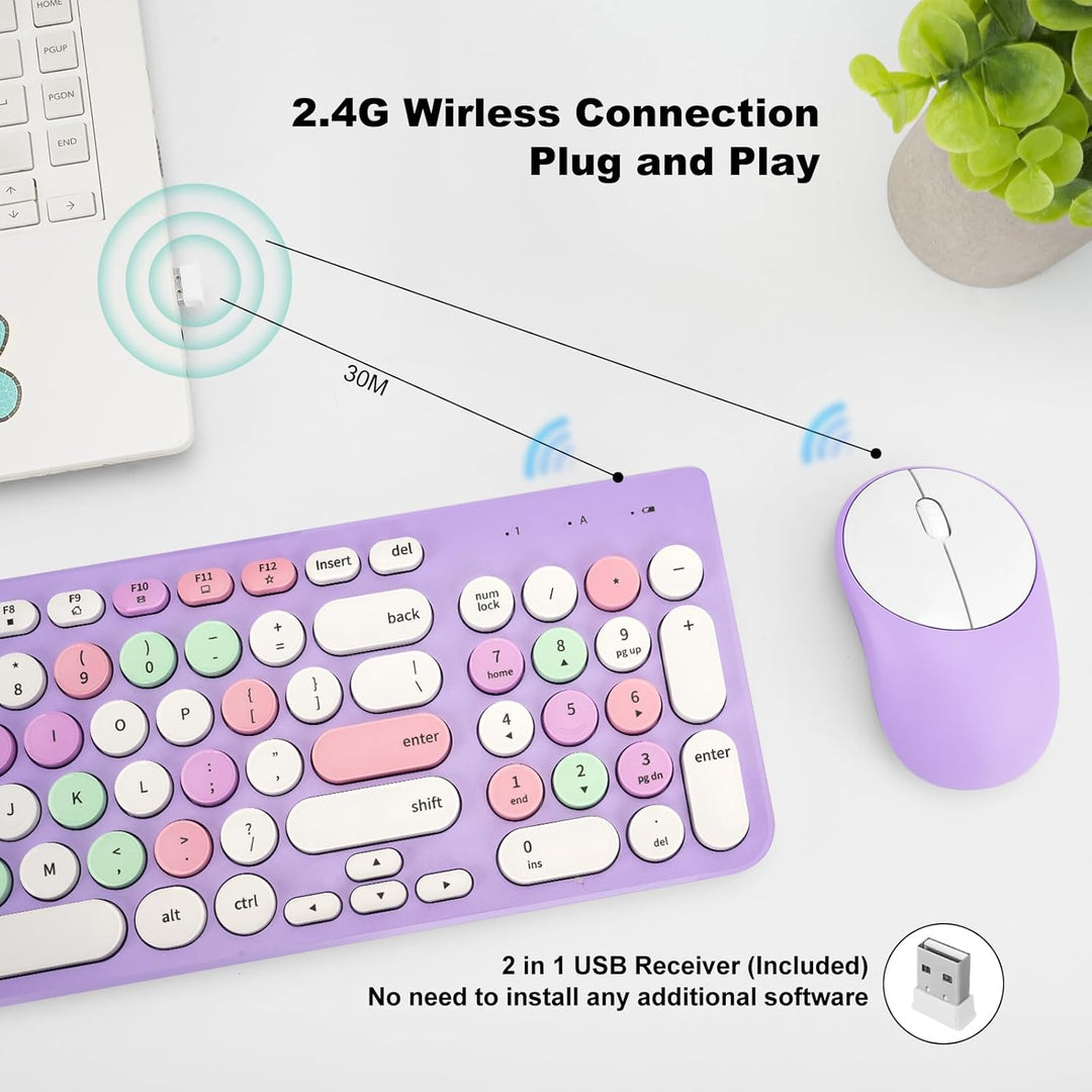 Combo de teclado y mouse inalámbricos, teclado retro de máquina de...