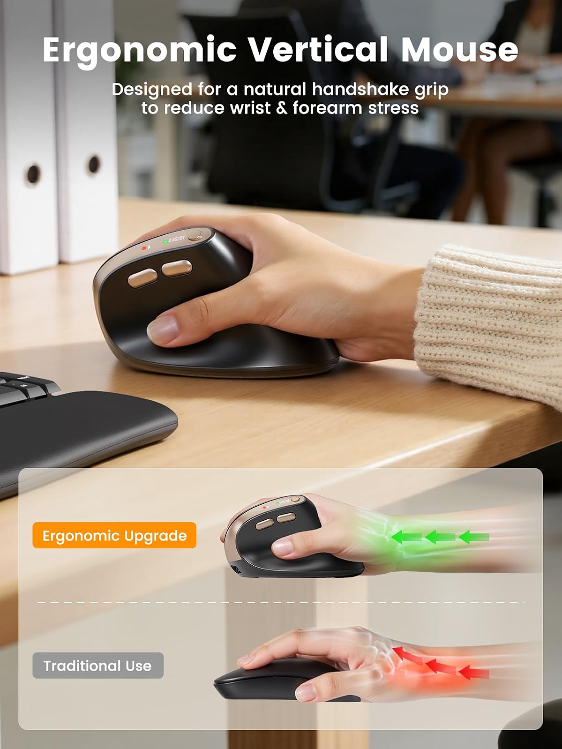 SABLUTE Ratón ergonómico MAM3, ratón inalámbrico para manos pequeñas